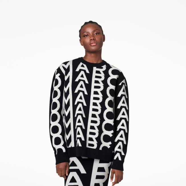 dk Marc Jacobs monogrammet oversized crewneck sort/elfenben 402Z511