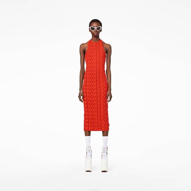 dk Marc Jacobs monogram racer rib kjole elektrisk orange/ægte rød 402Z473