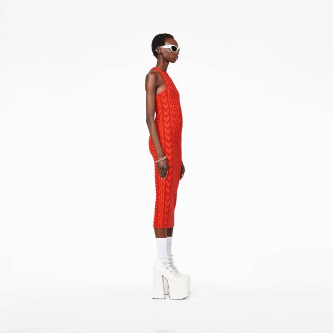 dk Marc Jacobs monogram racer rib kjole elektrisk orange/ægte rød 402Z473